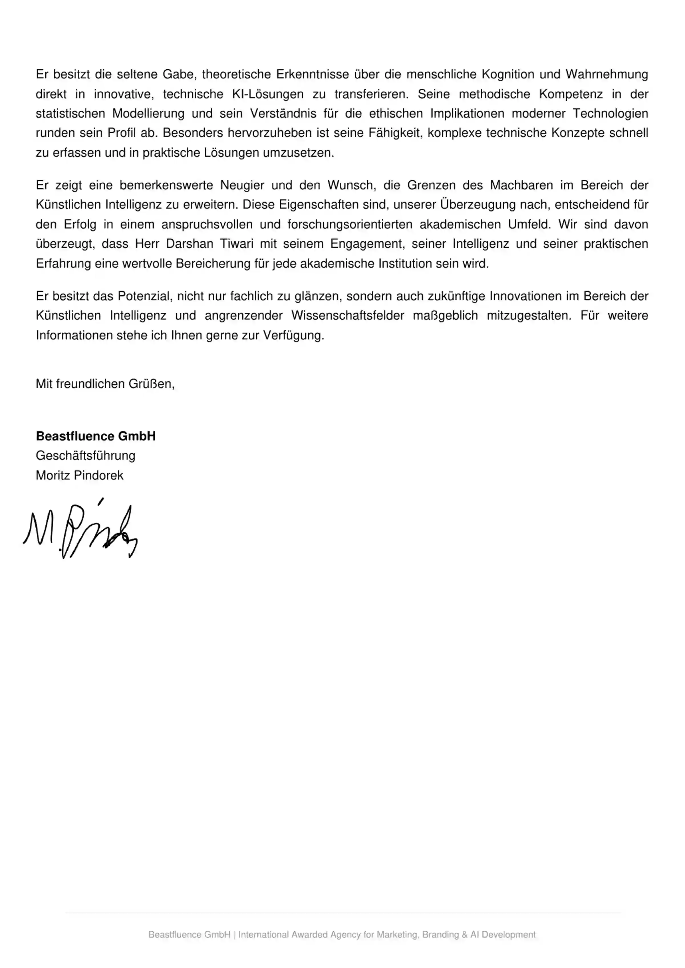 Page 2 of the Beastfluence GmbH letter