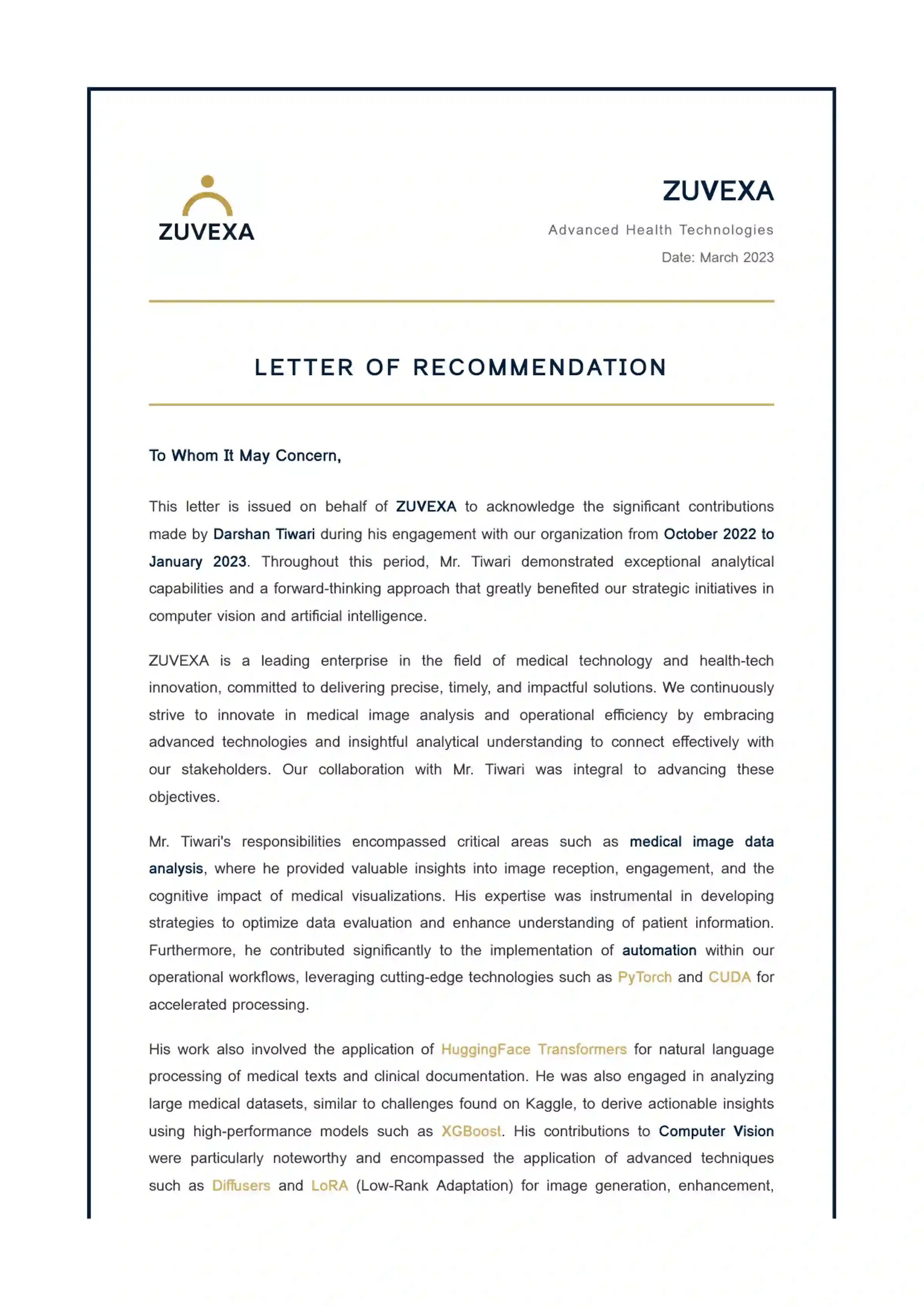 Page 1 of the ZUVEXA letter