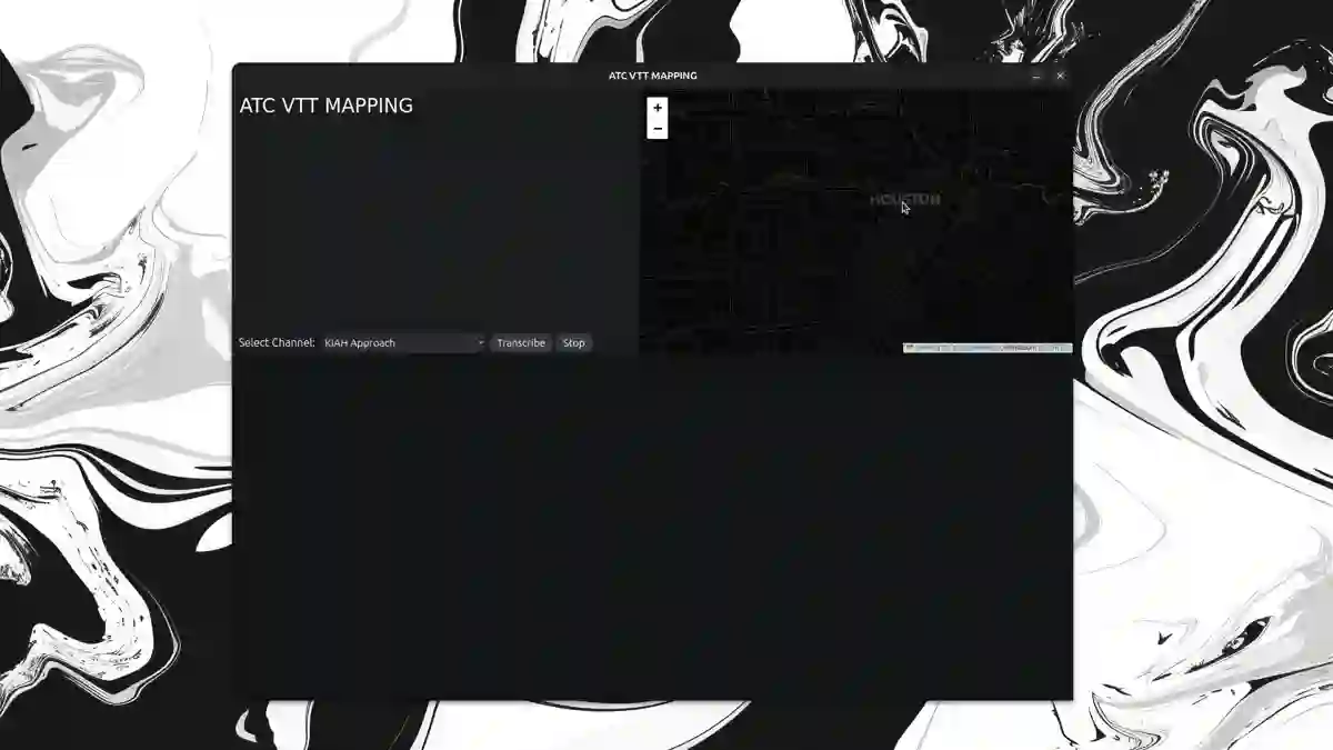 A channel selected and transcription starting, with the map pane loading the sector.