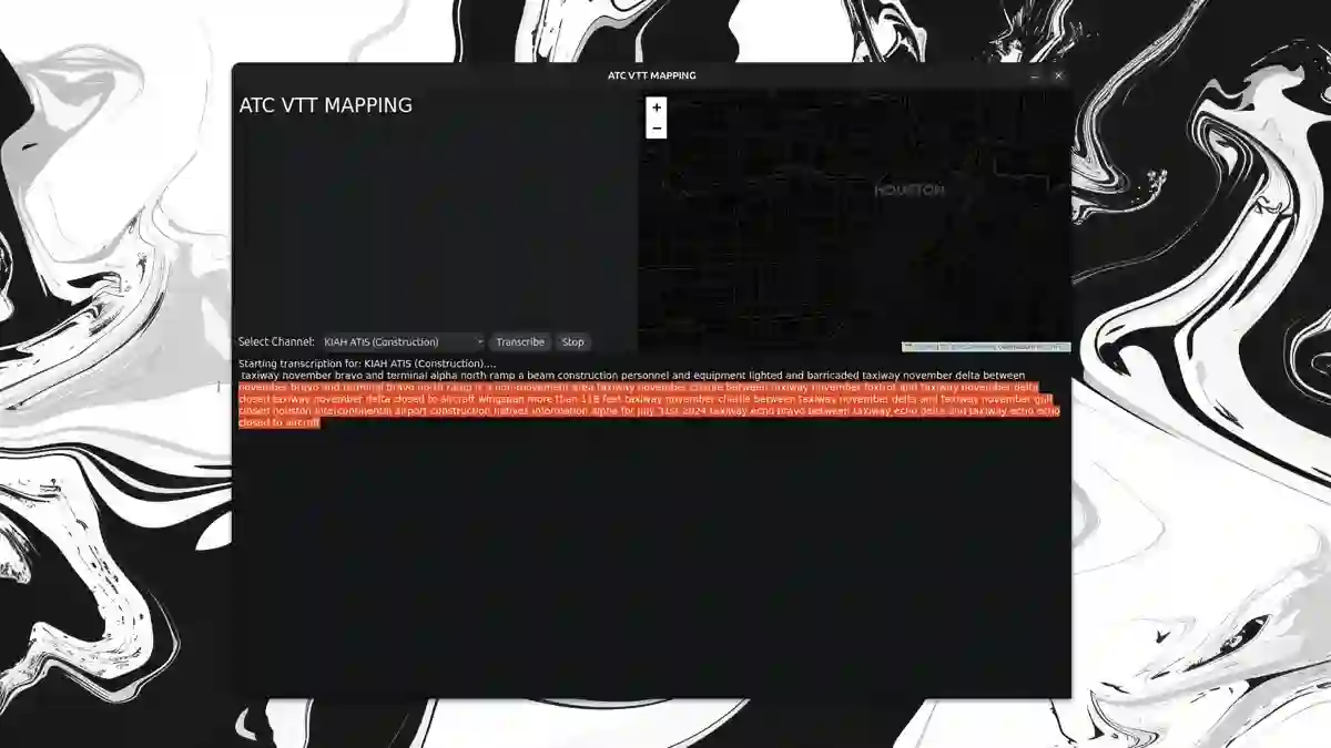 The transcript pane filling with successive transmissions from the live channel.