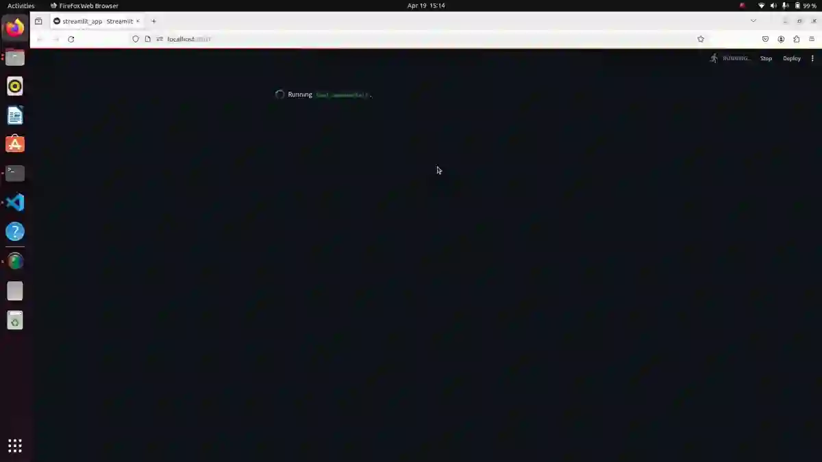 The Streamlit app mid-run, executing the retrieval and generation chain after a recorded question.
