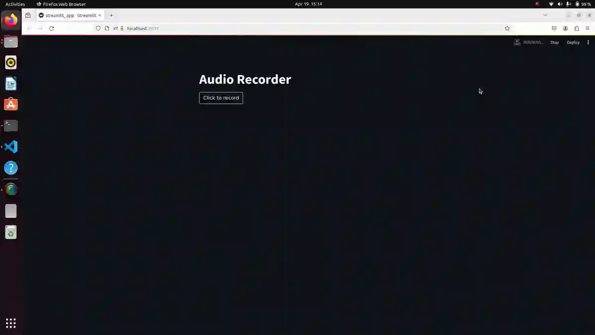 The tutor's audio-recorder screen with a single Click to record control — the student asks the question by voice.